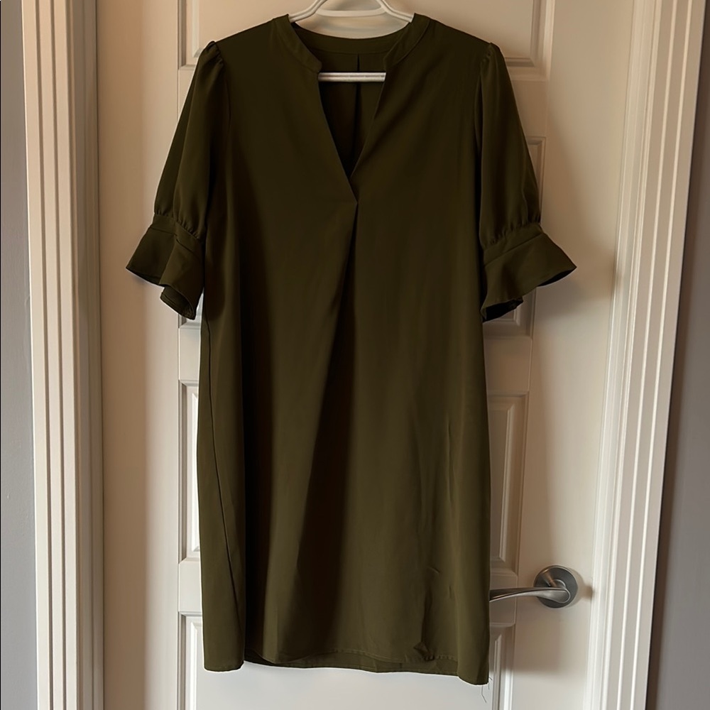 Army green Famulily Dress with Puff Sleeves